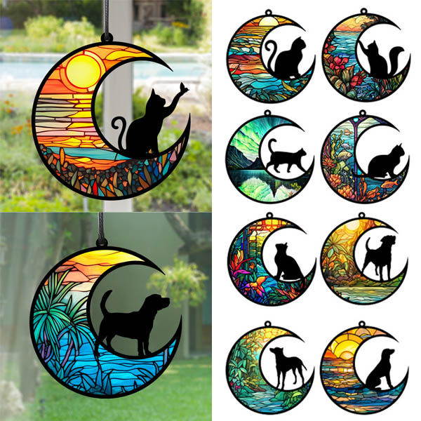ガーデン オーナメント アクリル プレート 猫 犬 ペット 三日月
