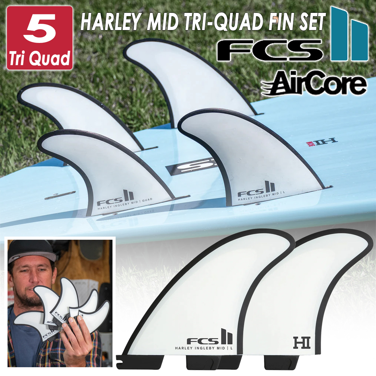 FCS 26 FCS2 ミッドレングス フィン HARLEY MID TRI-QUAD FIN PC HI