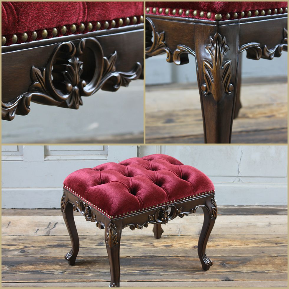 猫脚スツール レトロ風 赤 ヴィンテージ風 かわいい 222-1325-001 猫脚