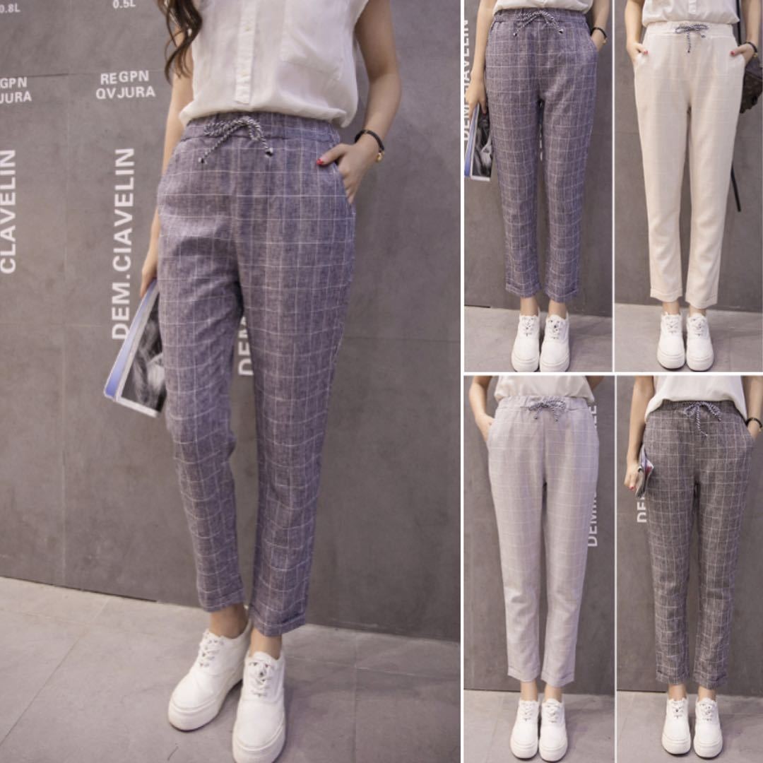 パンツ グレン チェック 柄 色 ズボン 九分 丈 ボトムス モノクロ