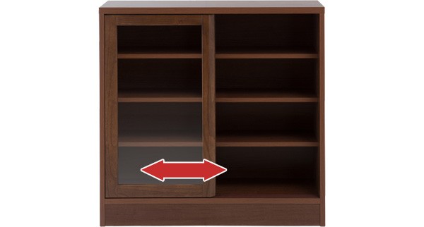 キャビネット ガラス扉 ダークブラウン 引き戸 薄型 省スペース 幅90