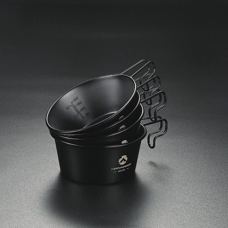 CAMPINGMOON シェラカップ ブラック 黒 深型 蓋 リッド セット