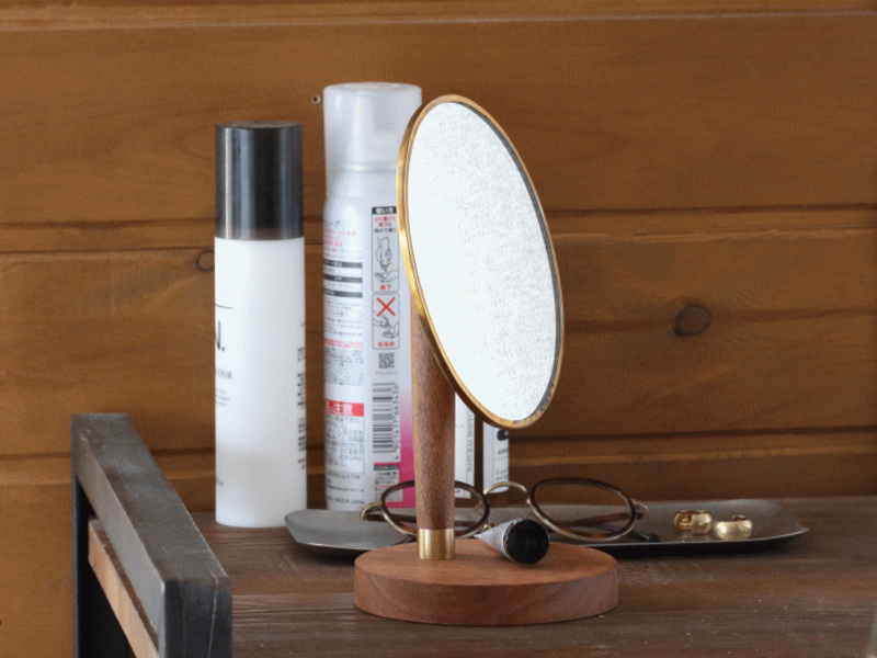 鏡 卓上 置き型 おしゃれ 真鍮 木製 スタンドミラー オーバル