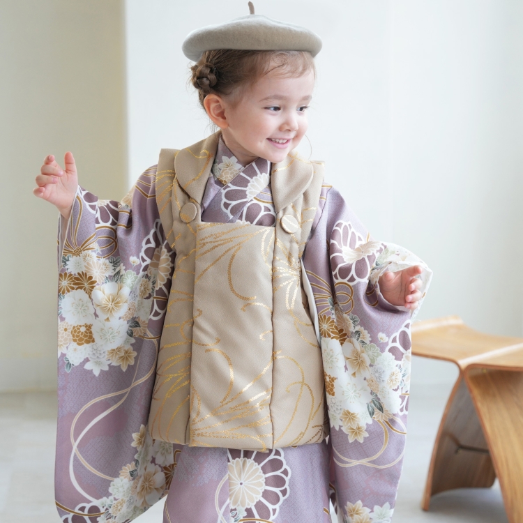 レンタル 七五三 3歳 着物 レトロ 女の子 被布セット ひよこ商店 古典