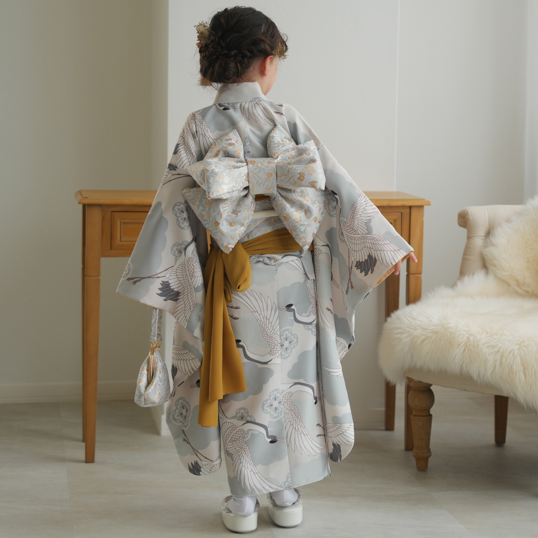 レンタル 七五三 着物 7歳 ひよこ商店 女の子 四つ身 ミント吉祥鶴