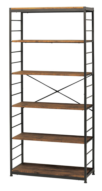 オープンラック 6段 木製 アイアン 棚 本棚 幅84cm 奥行35cm 高さ180cm