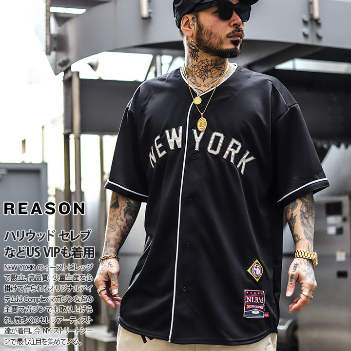 希少】NLBM ニグロリーグ ベースボールシャツ GRAYS 刺繍ロゴ L 紺 90