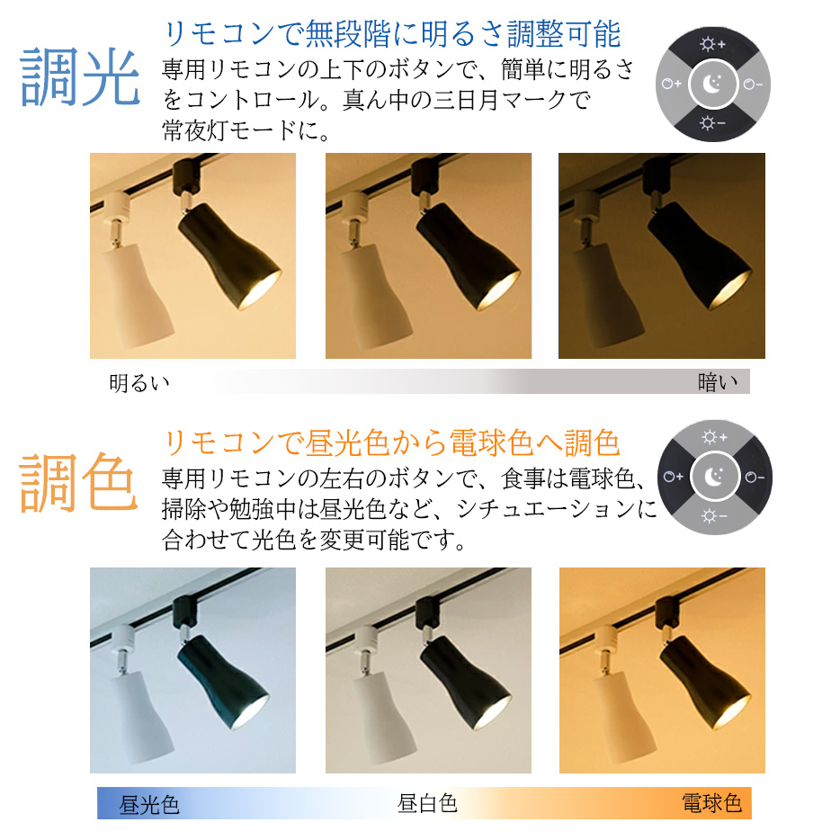 スポットライト 器具4個 + 調光調色電球4個 リモコン1個セット LED電球