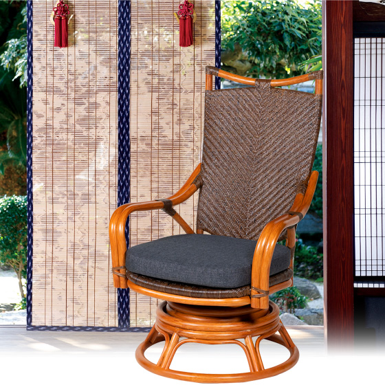 籐 ハイタイプ 背もたれ 回転椅子 （ハイタイプ）（ ラタン イス