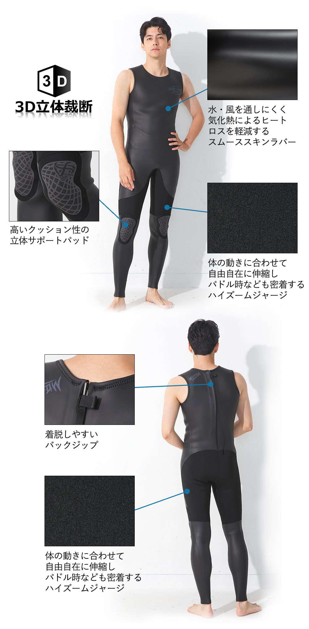 FELLOW ウェットスーツ ロングジョン ＆ タッパー セット ALL3mm