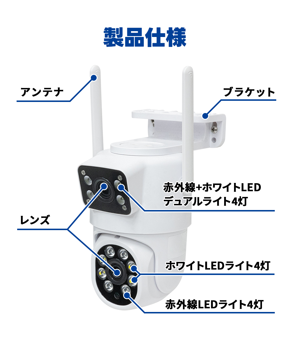 WTW 塚本無線 防犯カメラ Wレンズ 400万 屋外 Wi-Fi パンチルト SD