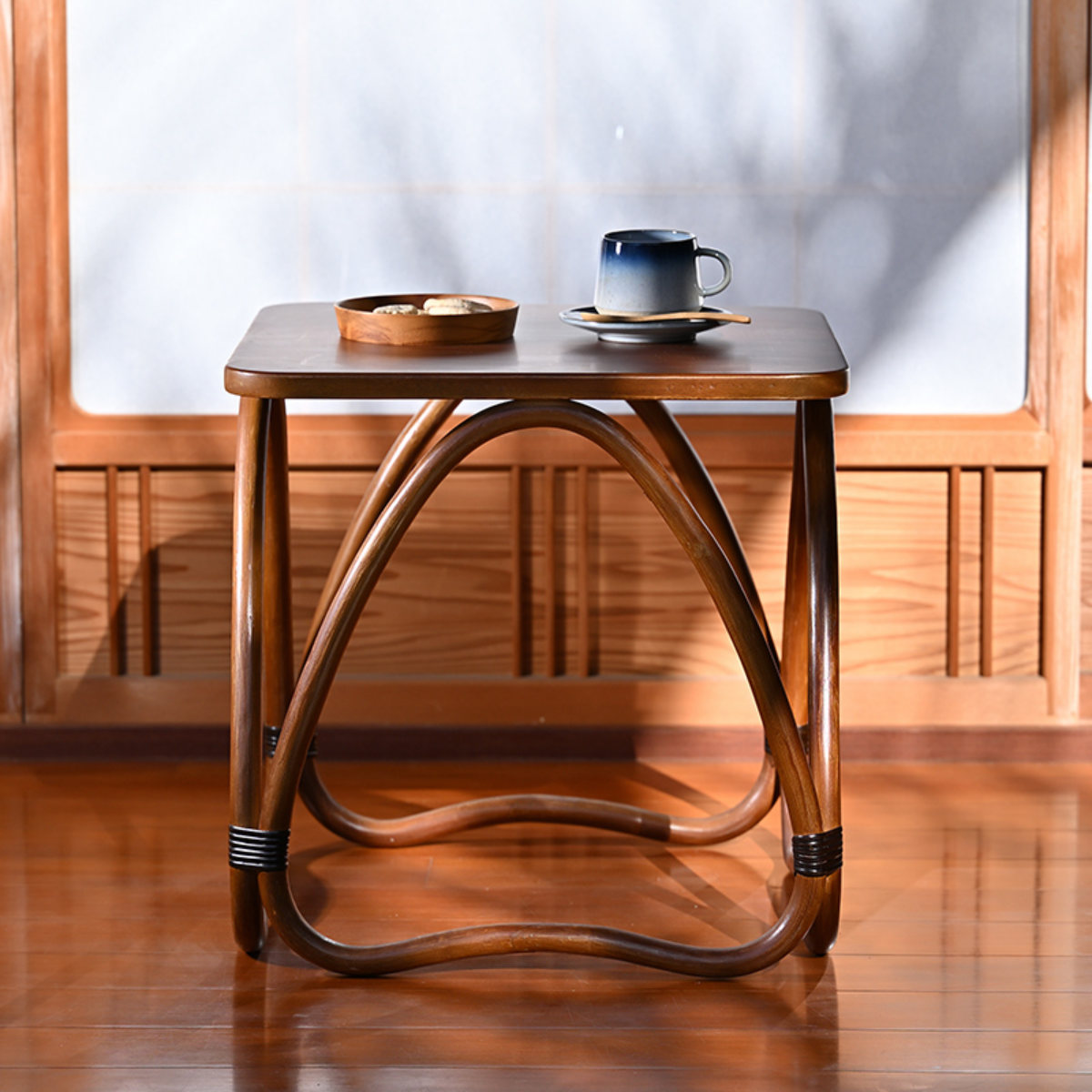 サイドテーブル ラタン 幅45cm スクエア 天然木 WAHOO （ ラタン