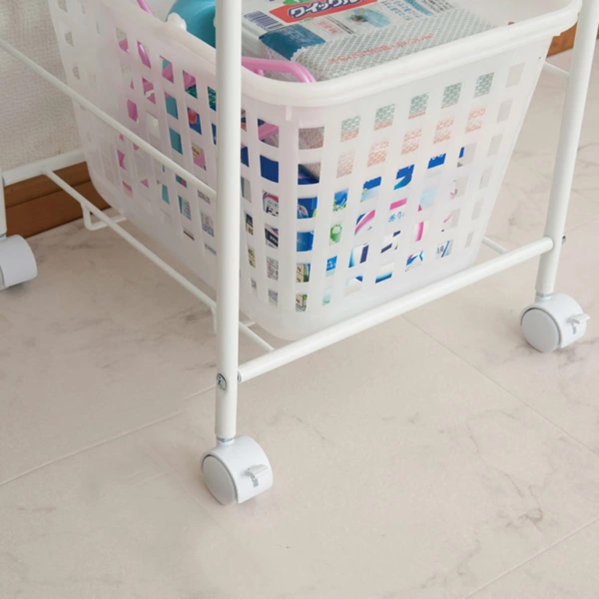 キャスター付き バスケットワゴン 4段 天板無し （ ランドリーワゴン