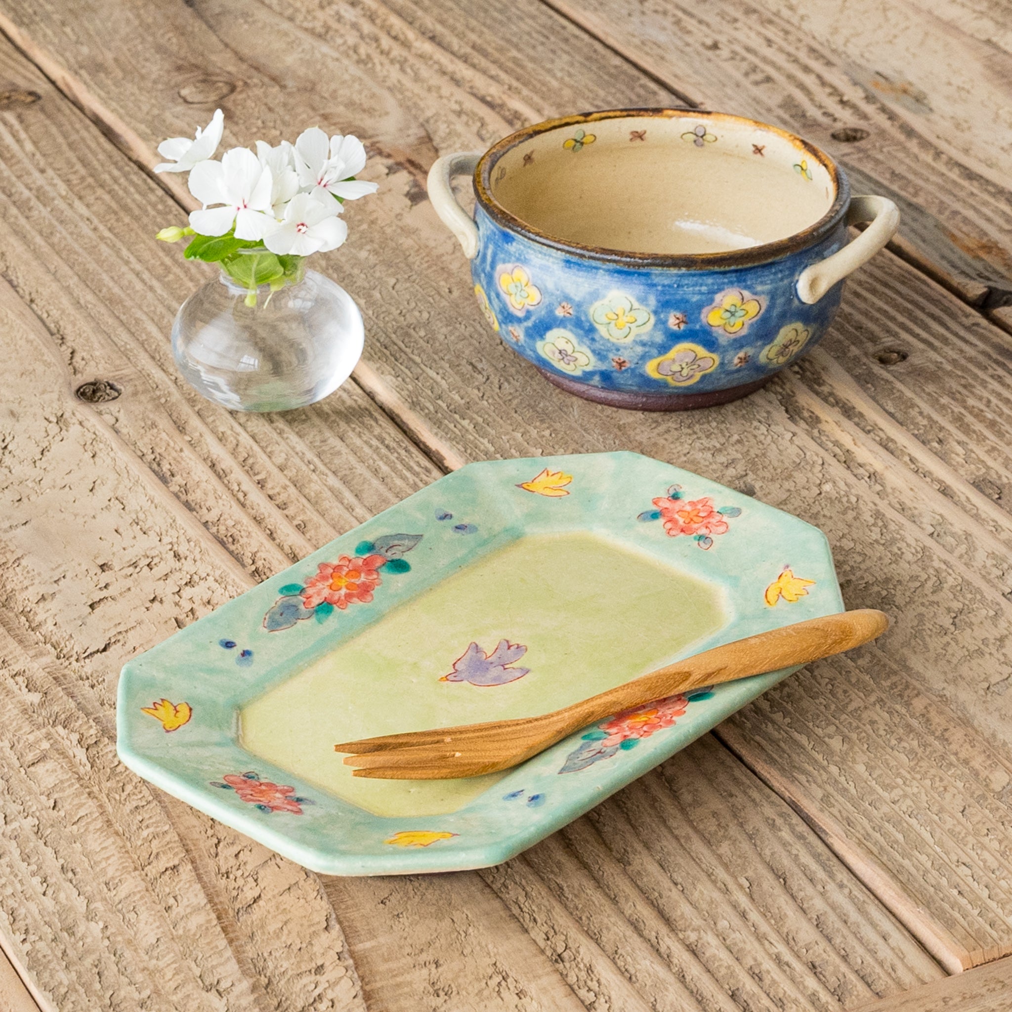 作家 増山文 長角中皿 縁縁紫鳥ヒワ ｜作家もののうつわ通販 四季折折