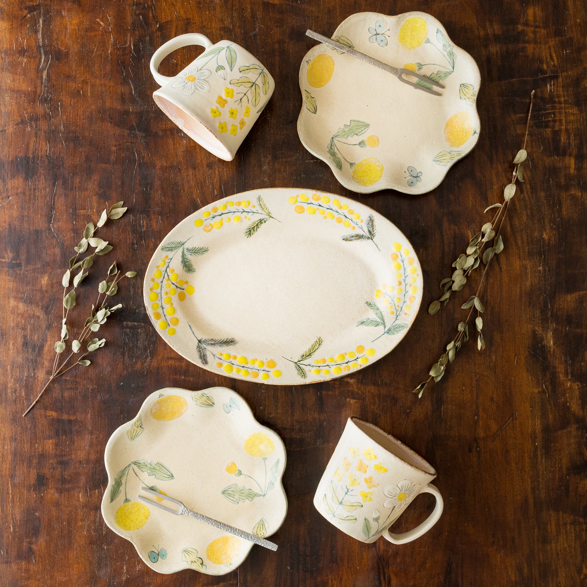 作家 森野奈津子 たんぽぽ 花型皿 中｜和食器通販 四季折折 – 四季折折