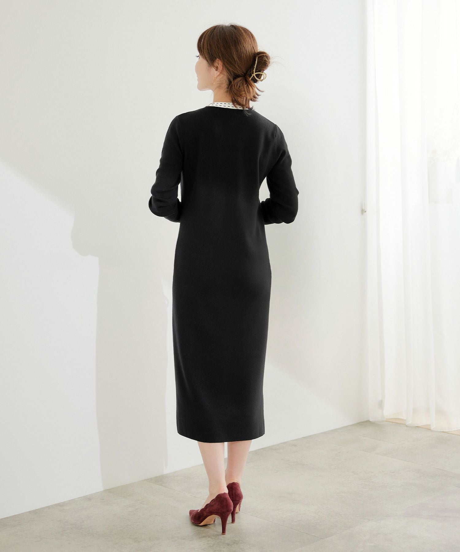 エコヴェロ ステッチ Vネック バイカラー ニット ワンピース Liala×PG