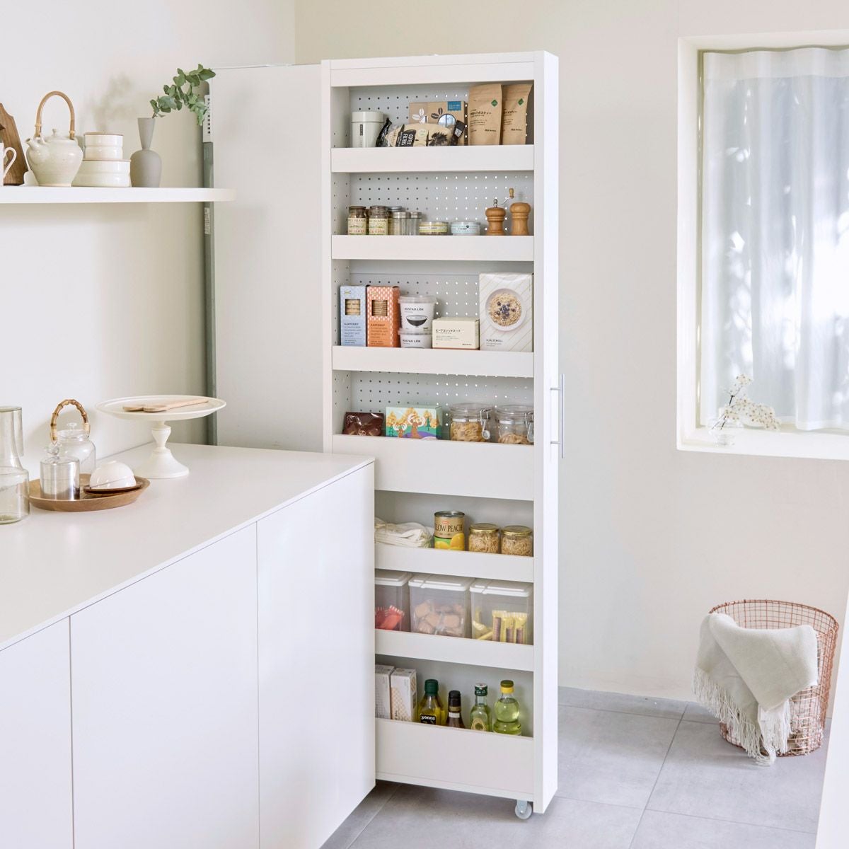 隙間収納 ストッカー 幅15cm 高さ181cm ホワイト 白単色 グレー スリム