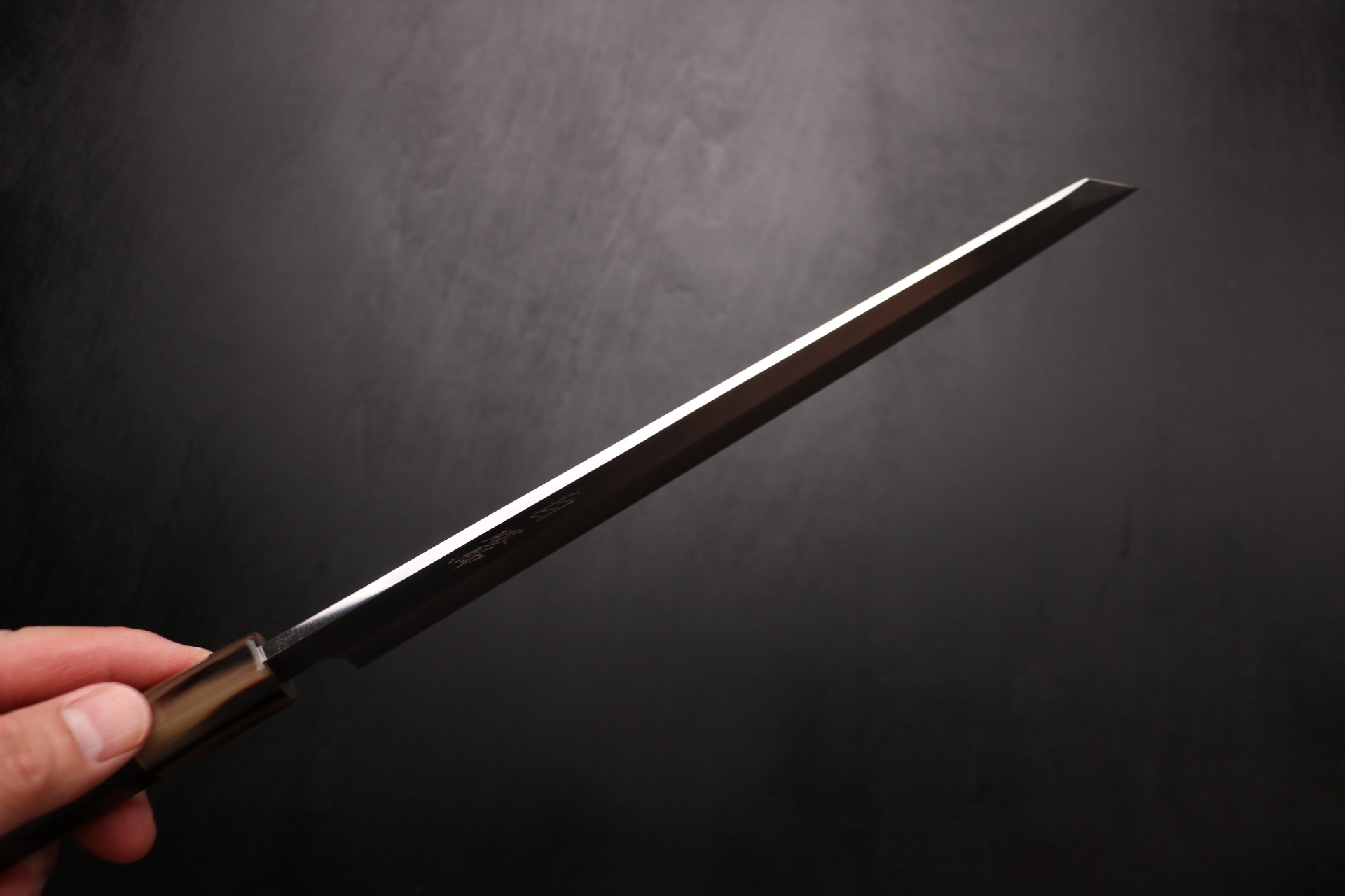 白鷺 切付 柳刃 和包丁 青二鋼 紋鍛錬 黒檀八角水牛 9寸