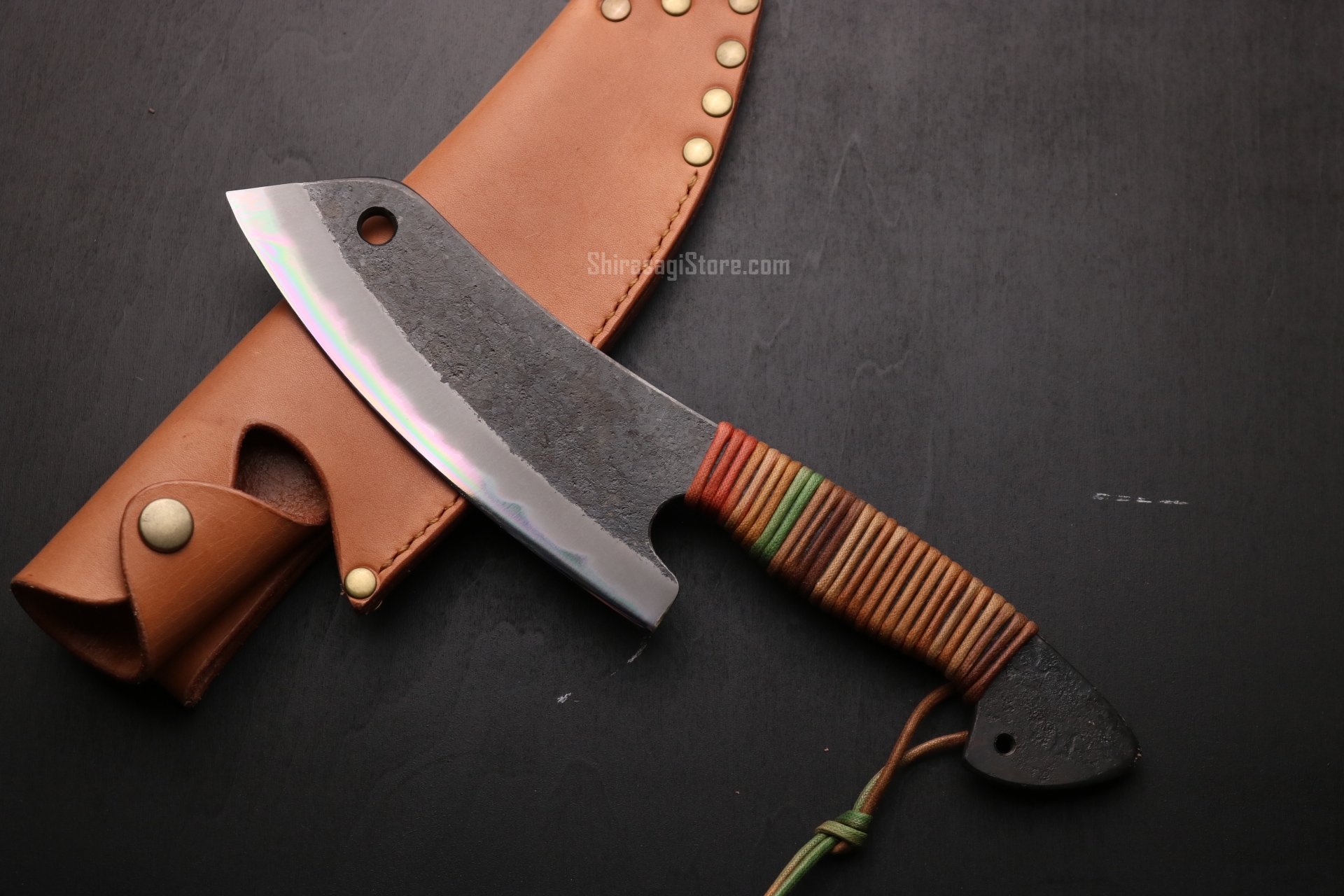 土佐打刃物 黒鳥鍛造工場 ブッチャーナイフ 鉄鋼青二鋼 黒打 紐巻 6寸