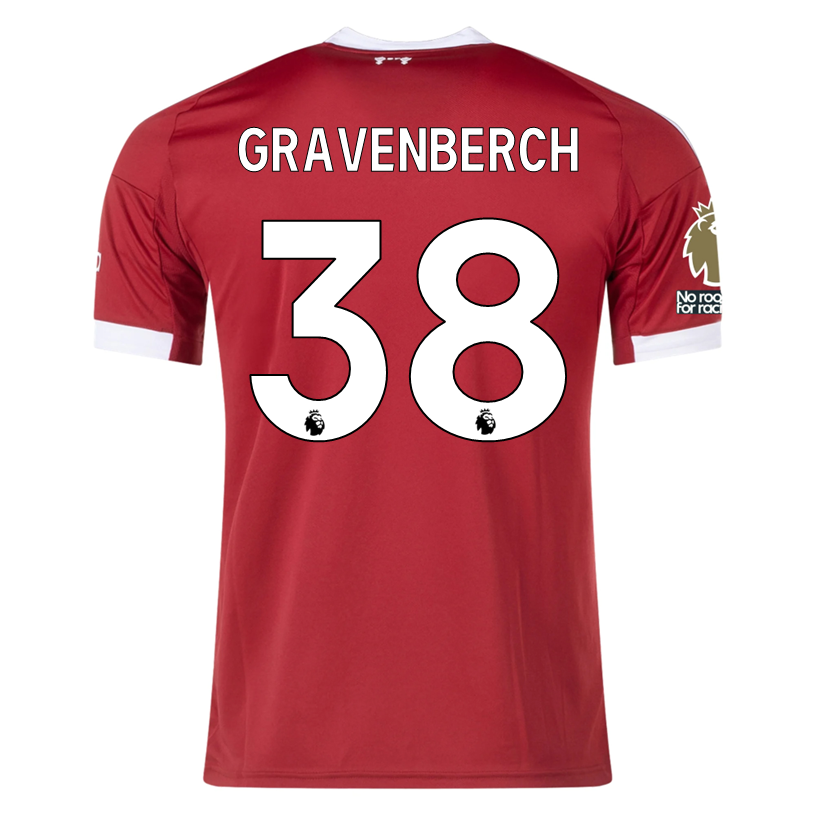 adidas Gravenberch Men's Liverpool Home Jersey 25/26 w/ NRFR + EPL Cha