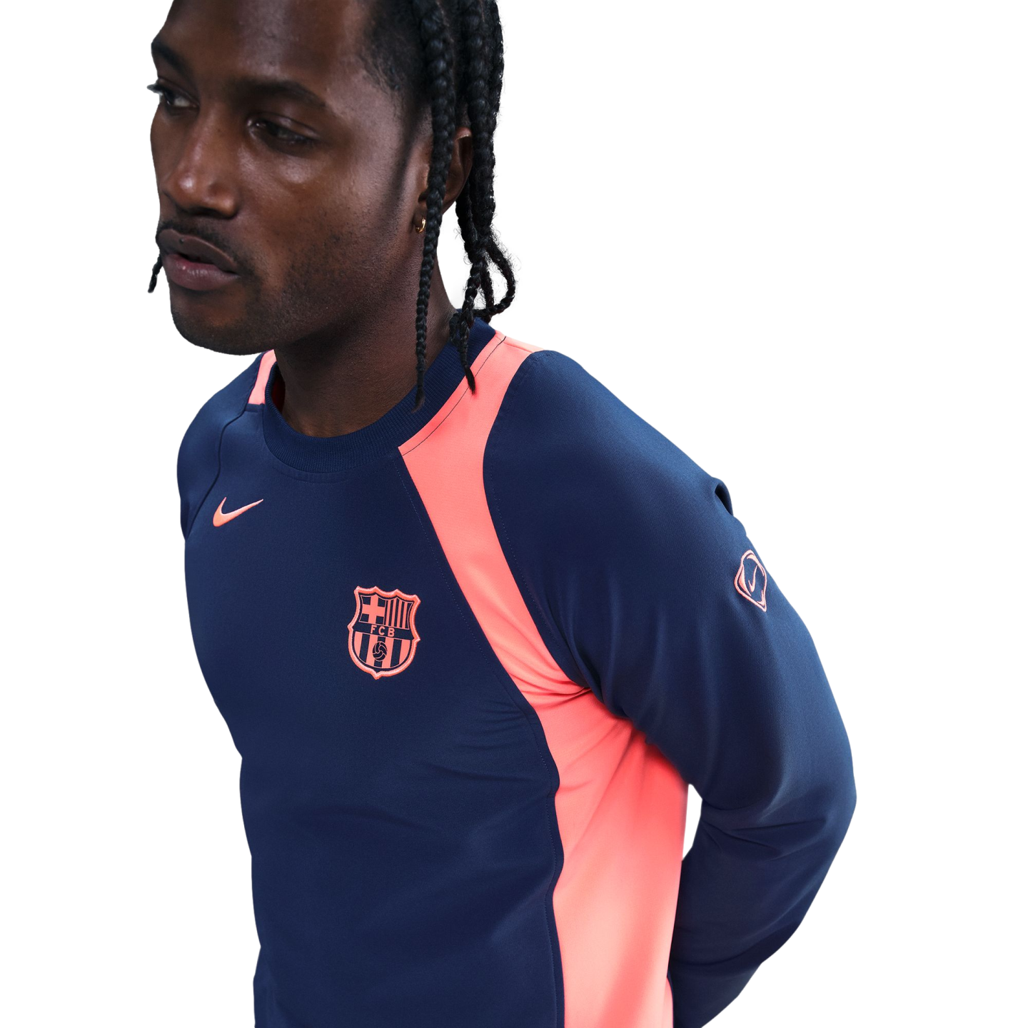 Nike Barcelona T90 Crew Sweatshirt Soccer HQ9778-410 Navy Blue