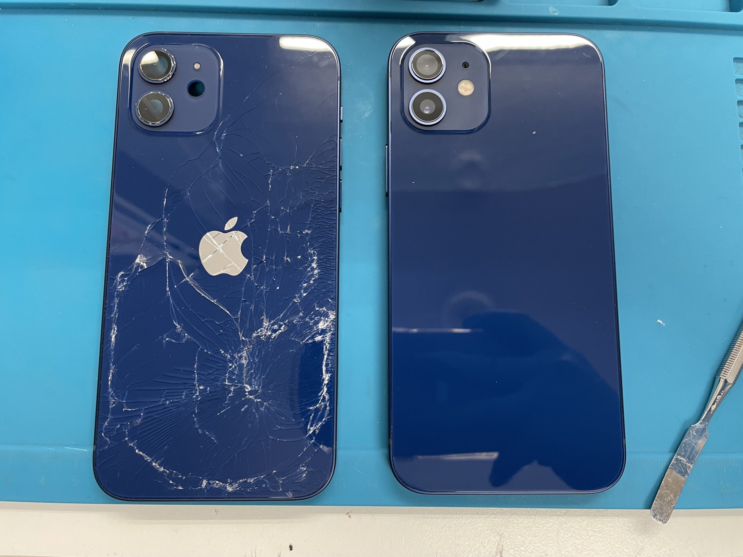 iPhone12ブルー背面割れバックパネル修理を札幌で!その日のうちに修理