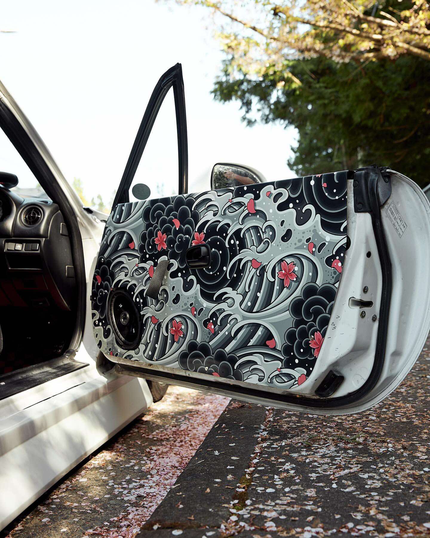 Sakura Grey Wave Door Card Vinyl Design – Spinnywhoosh Graphics