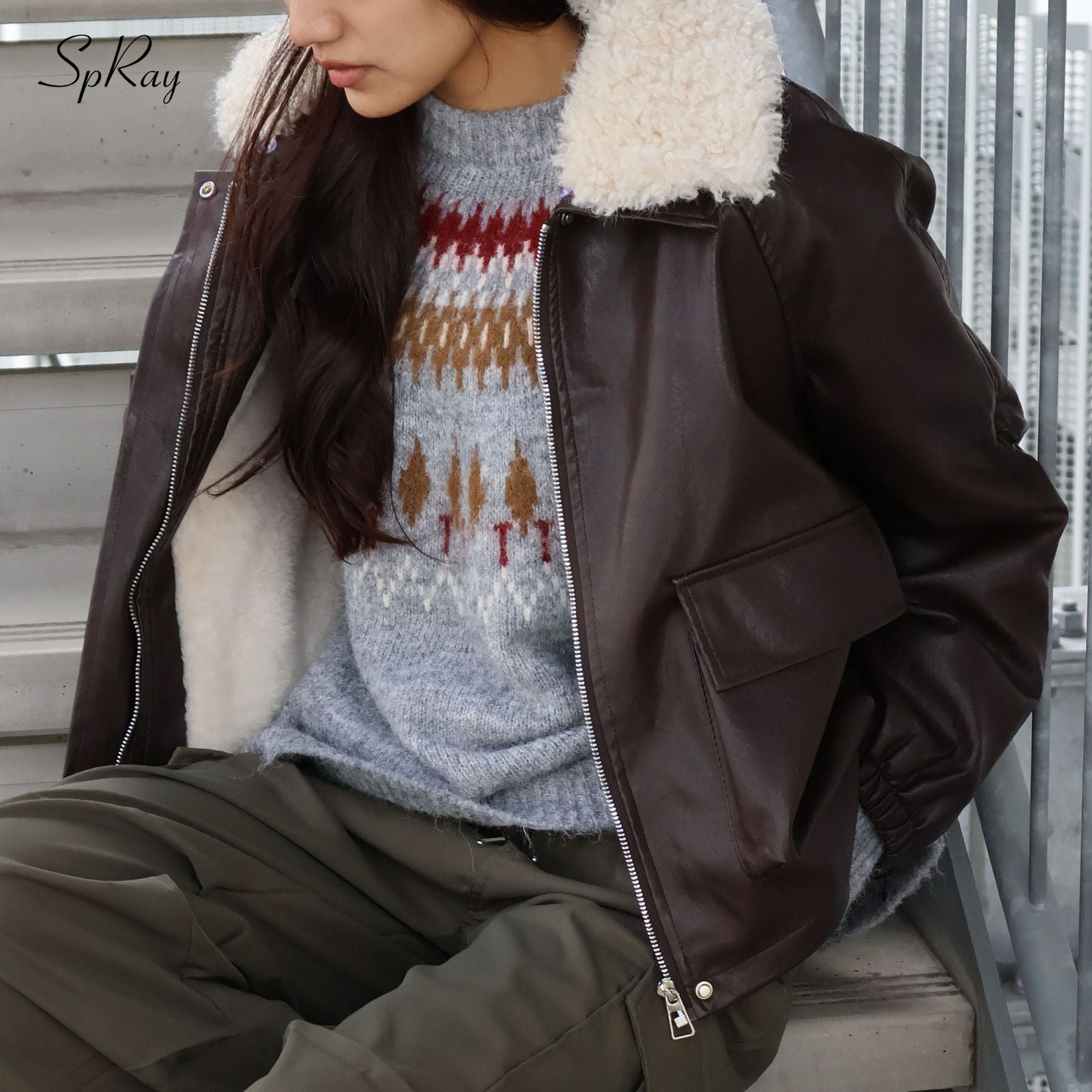 ファー衿フェイクレザーブルゾン | SpRay