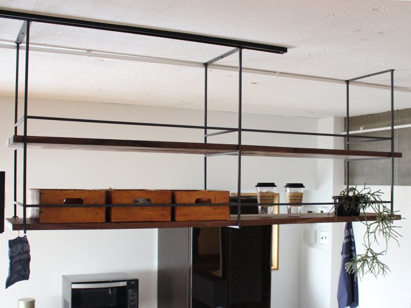 ≪吊り下げシェルフ≫【アイアンフレーム シーリングシェルフ Type B/4