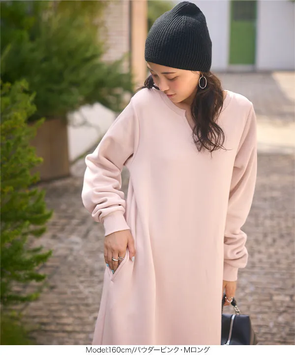 ぬく盛り ] 選べる丈 キーネックマキシワンピース [E3435