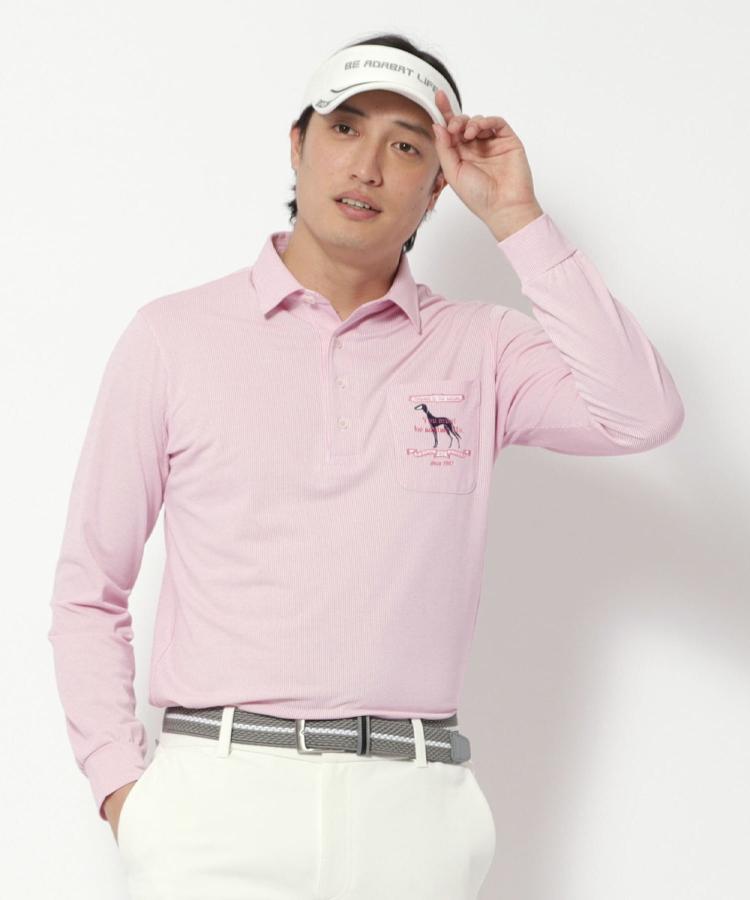 UVカット/吸水速乾 シャンブレーストライプ長袖ポロシャツ（カットソー