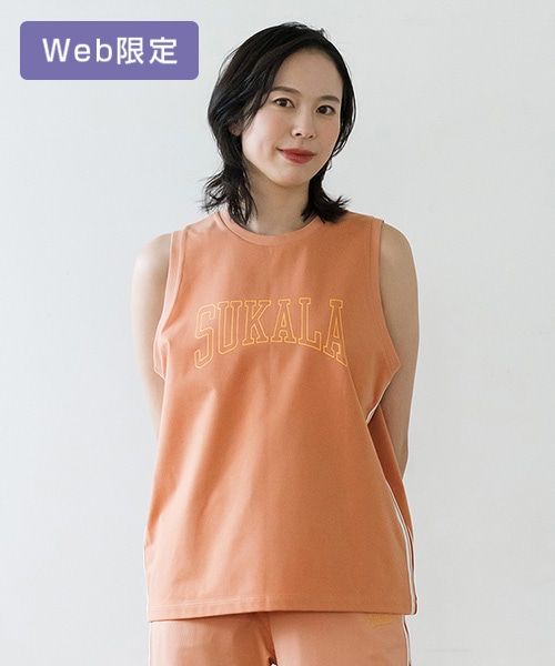 SUKALA】ラインBigタンクトップ(M・Lサイズ スモークオレンジ