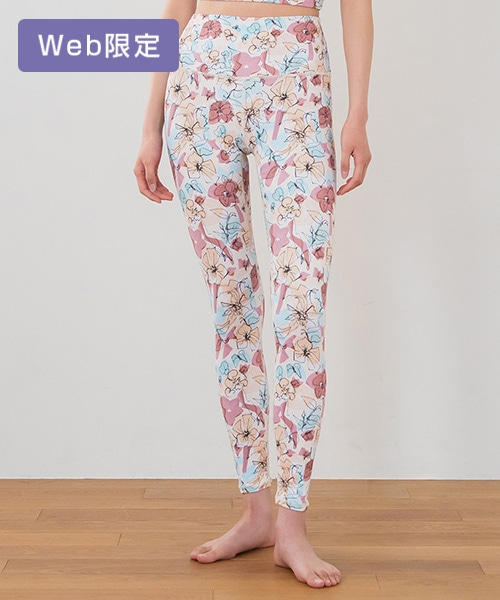 SUKALA】ミックスフラワープリントレギンス(Lサイズ イエローオレンジ