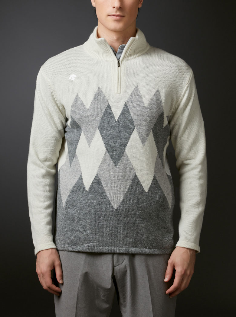 ウールナイロンアーガイルハーフジップセーター | デサントゴルフ公式