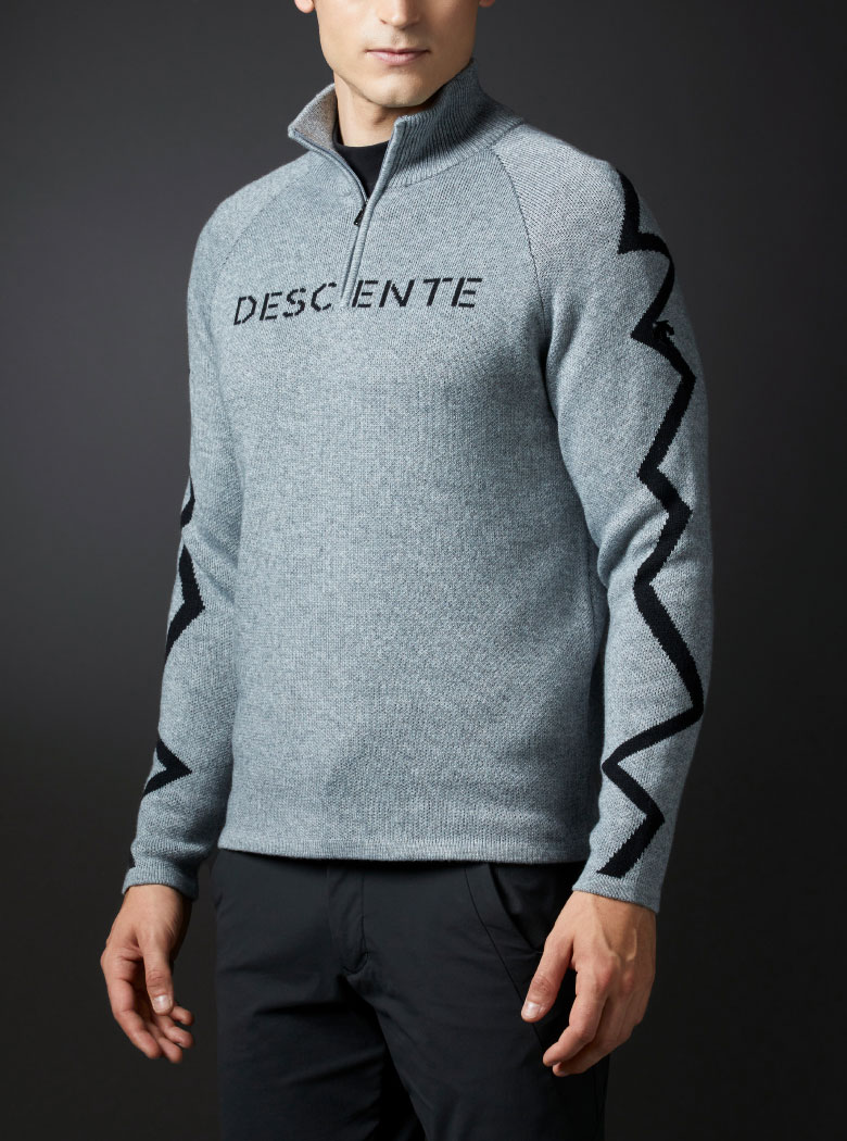 ウールナイロンジャカードフロントジップセーター【アウトレット