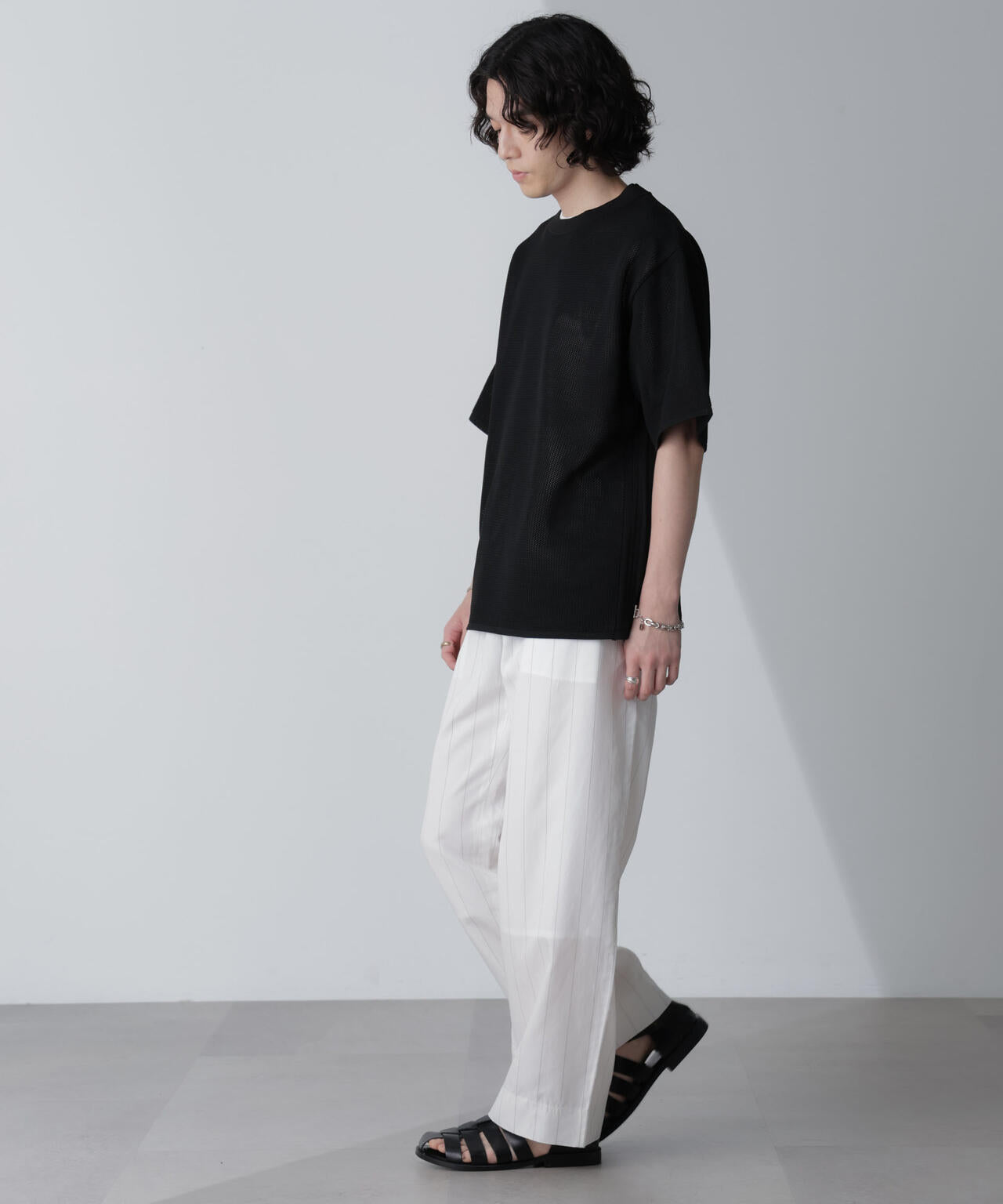 リネン ブレンド ピンストライプ 1タック パンツ (セットアップ可)