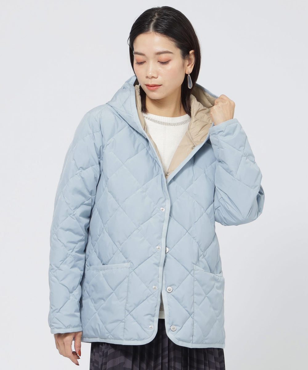 L】【ウォッシャブル】フーデッドキルティングダウンジャケット(コート