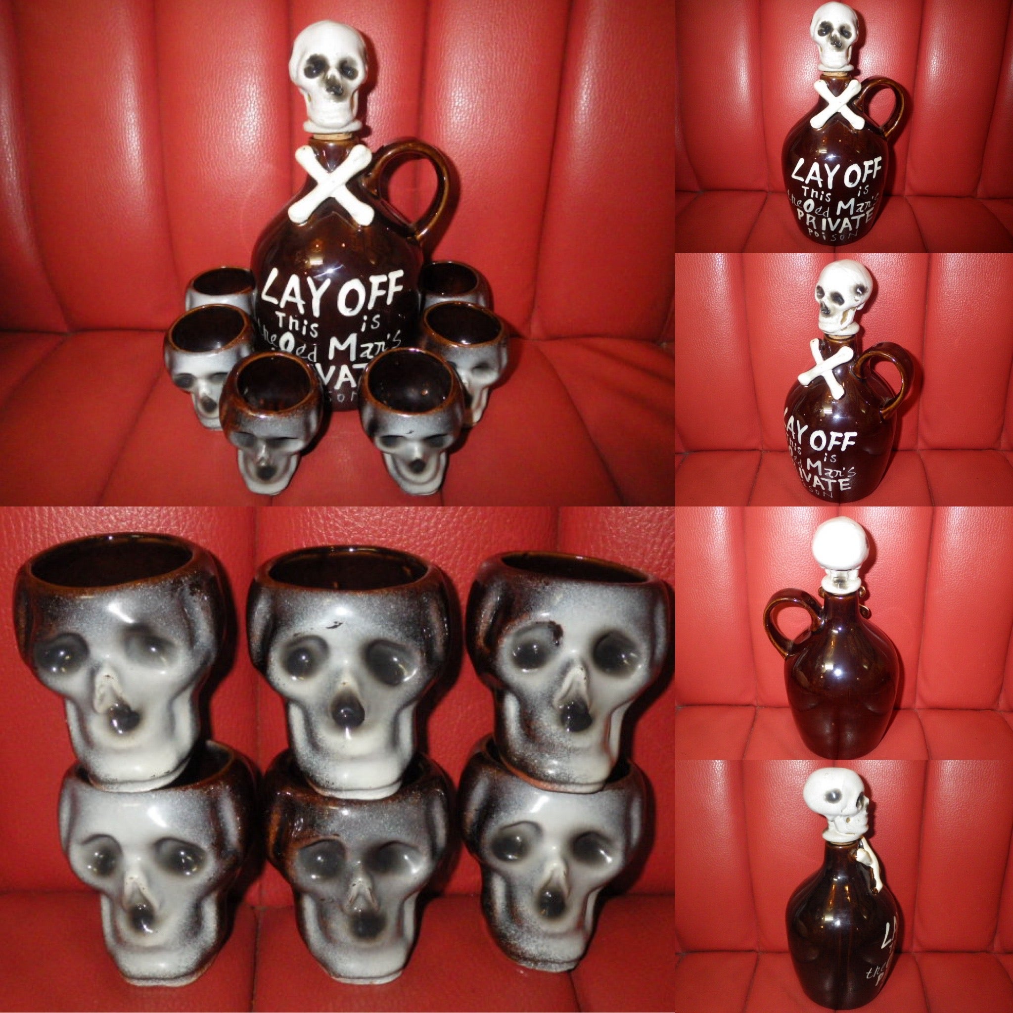 50'S☆スカル☆デカンタ☆セット☆ビンテージ☆ポイズンボトル☆髑髏