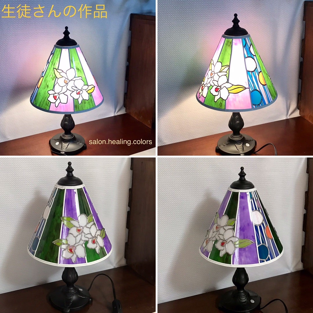 卒業制作？？》生徒さんの作品グラスアートのランプシェード | ｸﾞﾗｽｱｰﾄ
