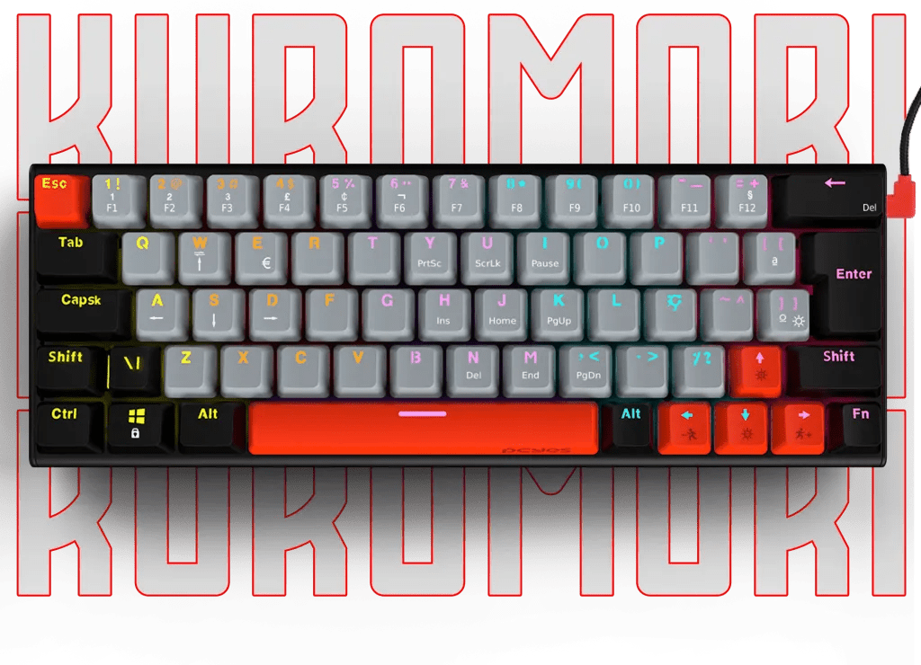 TECLADO GAMER MECANICO 60% SWITCH BLUE LED RAINBOW KUROMORI