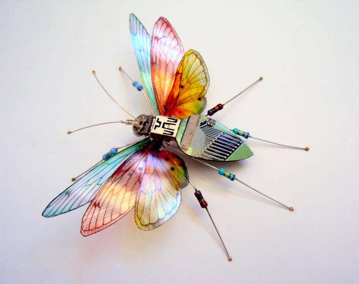 Stunning Winged Insects Made of Discarded Circuit Boards | artFido
