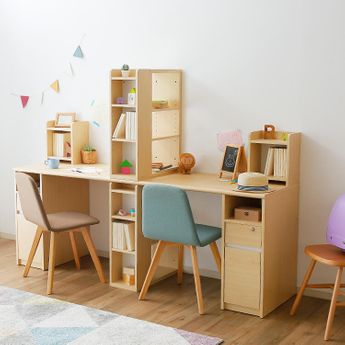 幅200] 学習机 2人用ツインデスク 本棚・サイドラック付き 子供部屋