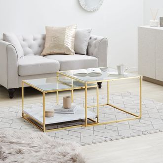 ネストテーブル ガラス天板 大理石柄 スチール脚 [幅60] | 【公式