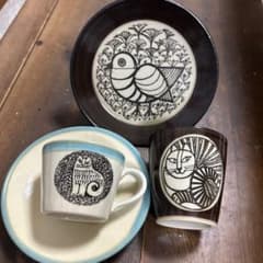 リサラーソン 益子焼 カップ＆ソーサー プレート 湯呑み 猫 鳥 ニナ