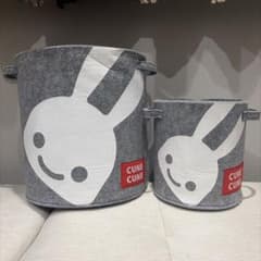 CUNE ウサギ フェルト製ラウンドボックス バケツ型収納ケース 大小2個