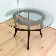 577 ニトリ ビッテ3 丸型ガラステーブル 廃盤 希少 北欧風 ダイニング
