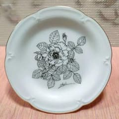 ○4190#0127 大倉陶園/レア・モノトーン花絵飾皿/chopin裏側表記