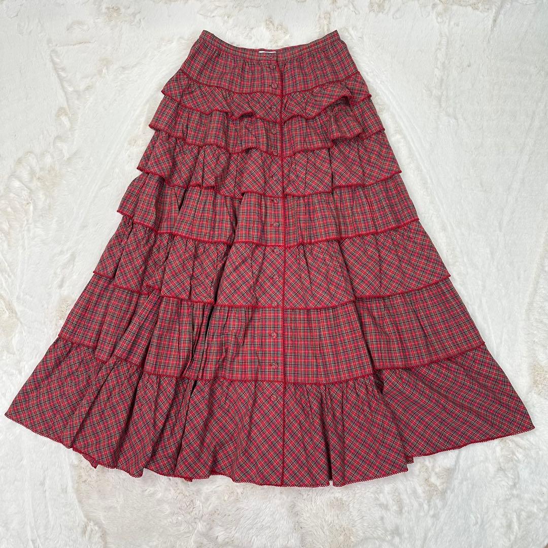 ✨ワンダフルワールド✨ロングスカート ティアード 赤 チェック柄