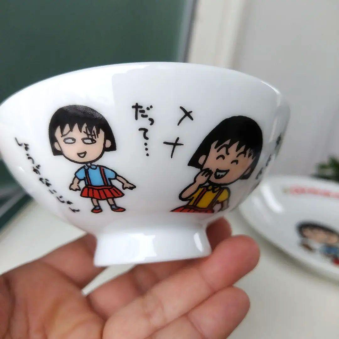 未使用極美品！1990年製 ちびまる子ちゃん 陶器製食器 レトロ 4点