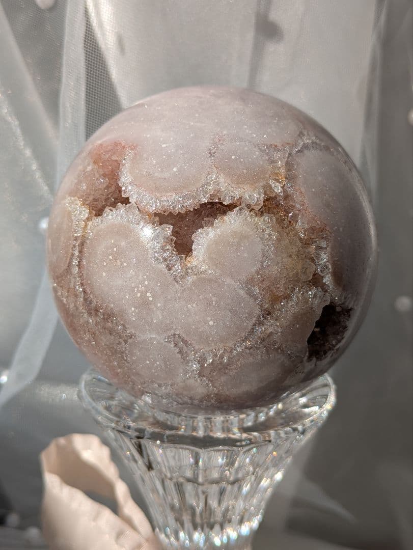 大玉9cm レース スフィア ♡ピンクアメジスト 桜瑪瑙♡ フラワー